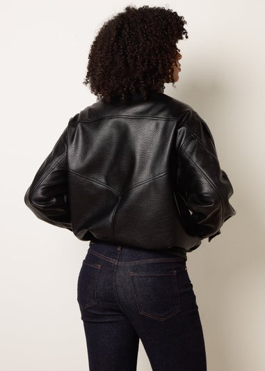 Blue Vanilla Black High Collar Faux Leather Jacket