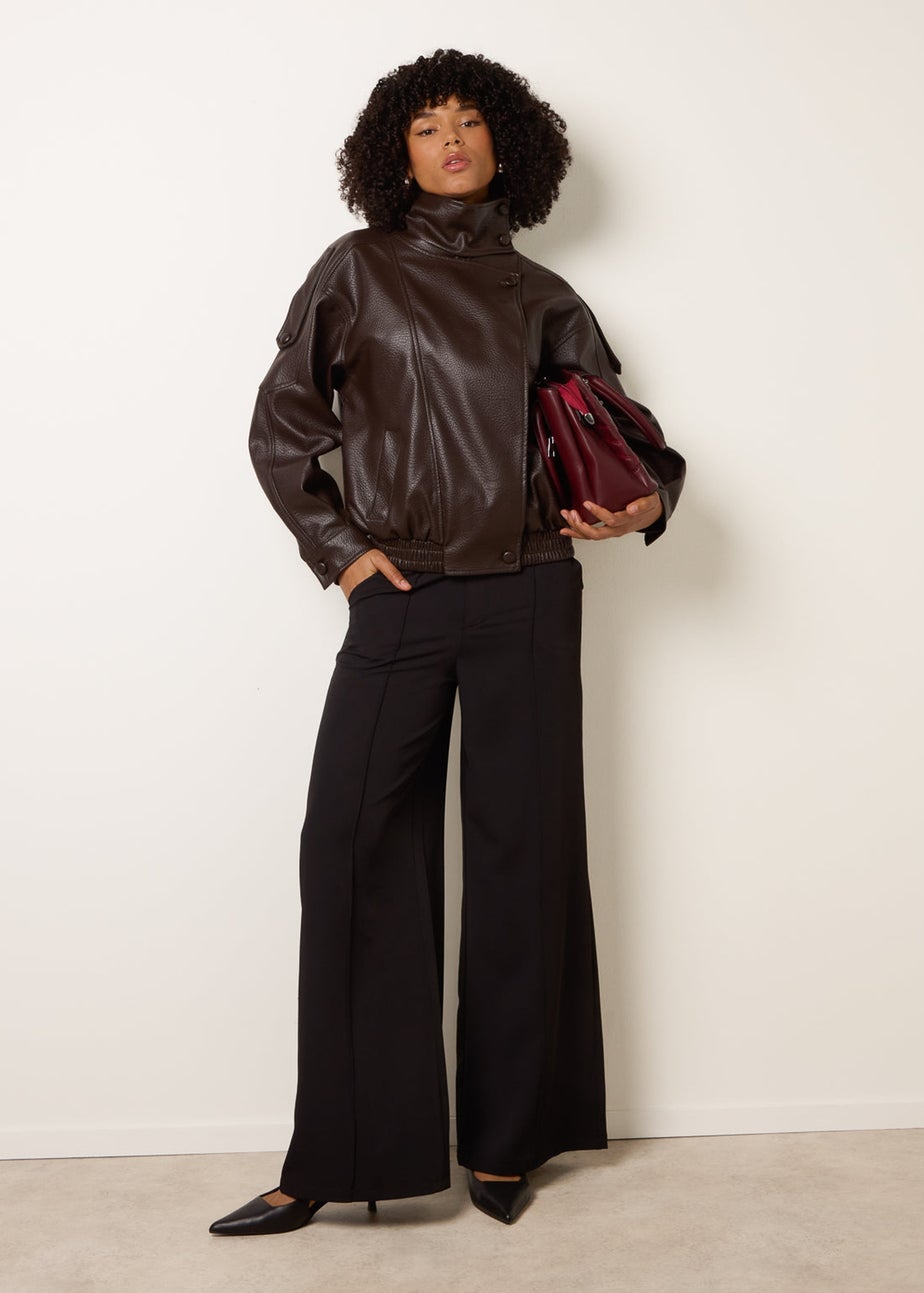 Blue Vanilla Brown High Collar Faux Leather Jacket