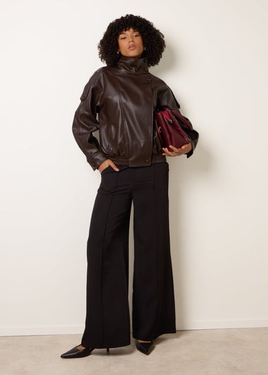 Blue Vanilla Brown High Collar Faux Leather Jacket