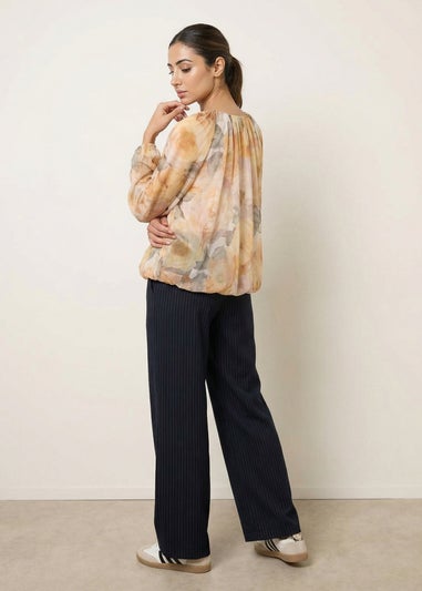 Blue Vanilla Yellow Floral Print Mesh Blouse