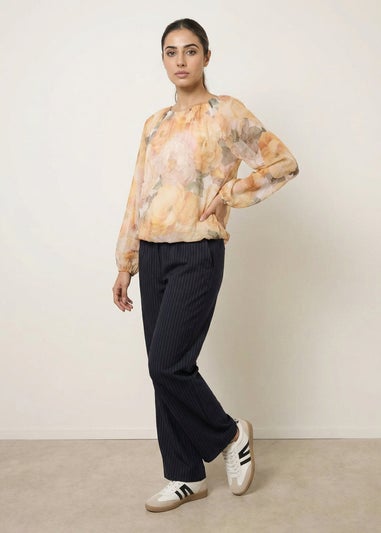 Blue Vanilla Yellow Floral Print Mesh Blouse