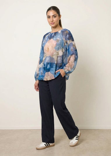 Blue Vanilla Navy Floral Print Mesh Blouse
