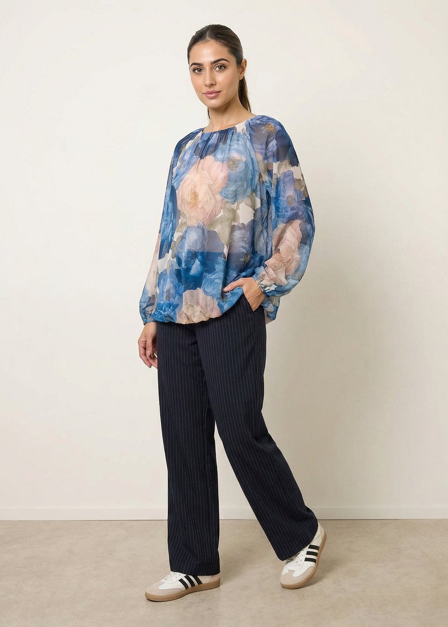 Blue Vanilla Navy Floral Print Mesh Blouse