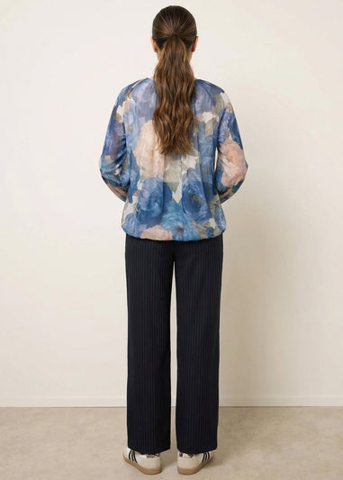 Blue Vanilla Navy Floral Print Mesh Blouse