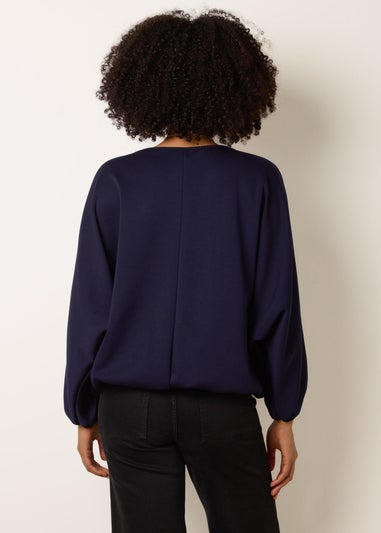 Blue Vanilla Navy Round Neck Elasticated Hem And Sleeve Top