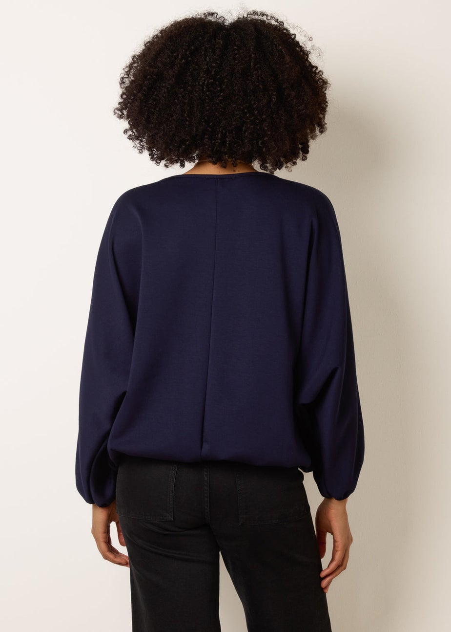 Blue Vanilla Navy Round Neck Elasticated Hem And Sleeve Top