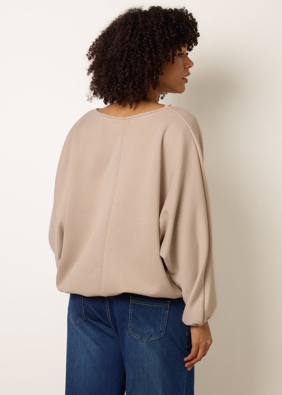 Blue Vanilla Stone Round Neck Elasticated Hem And Sleeve Top