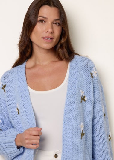 Blue Vanilla Blue Flower Embroidery Detailed Cardigan