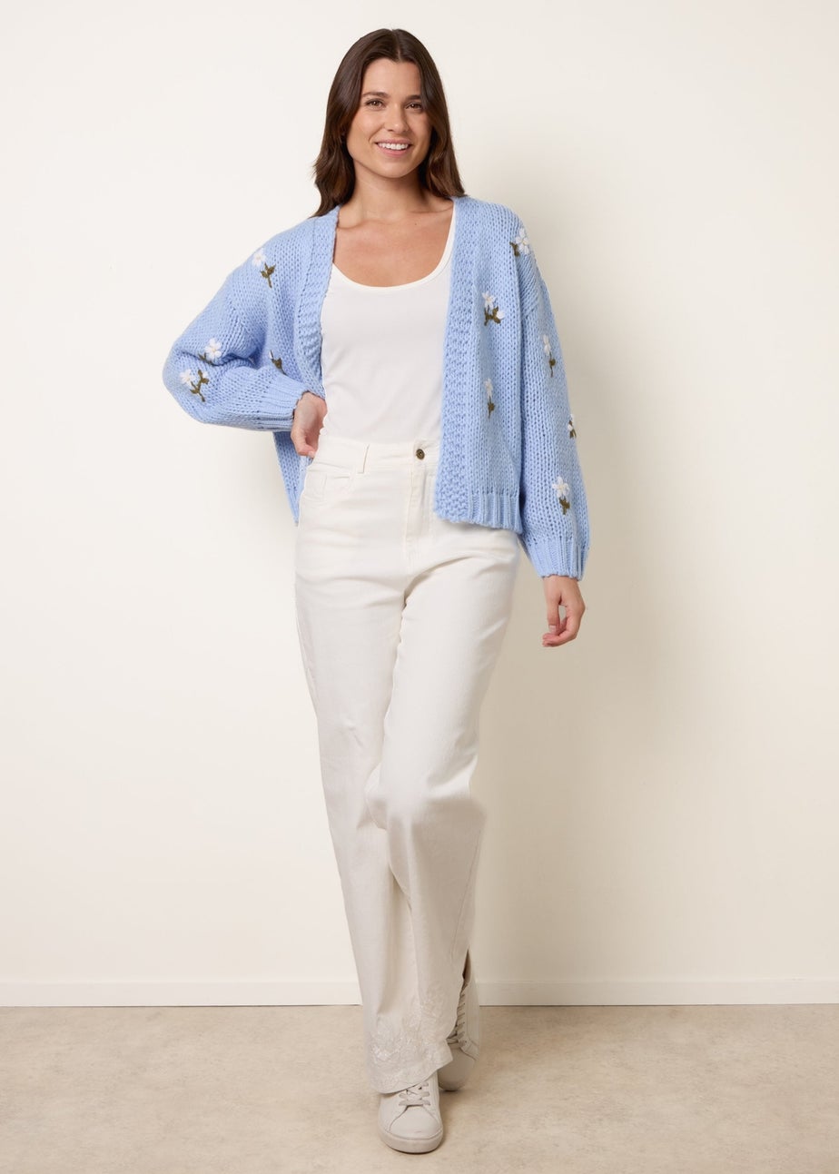 Blue Vanilla Blue Flower Embroidery Detailed Cardigan