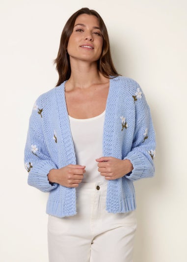 Blue Vanilla Blue Flower Embroidery Detailed Cardigan