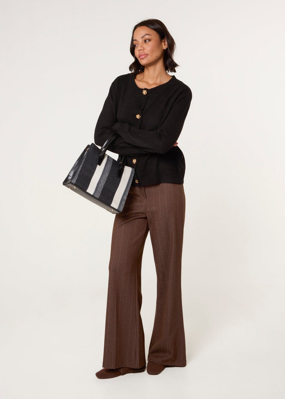 Blue Vanilla Black Gold Flower Buttons Cardigan