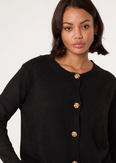 Blue Vanilla Black Gold Flower Buttons Cardigan