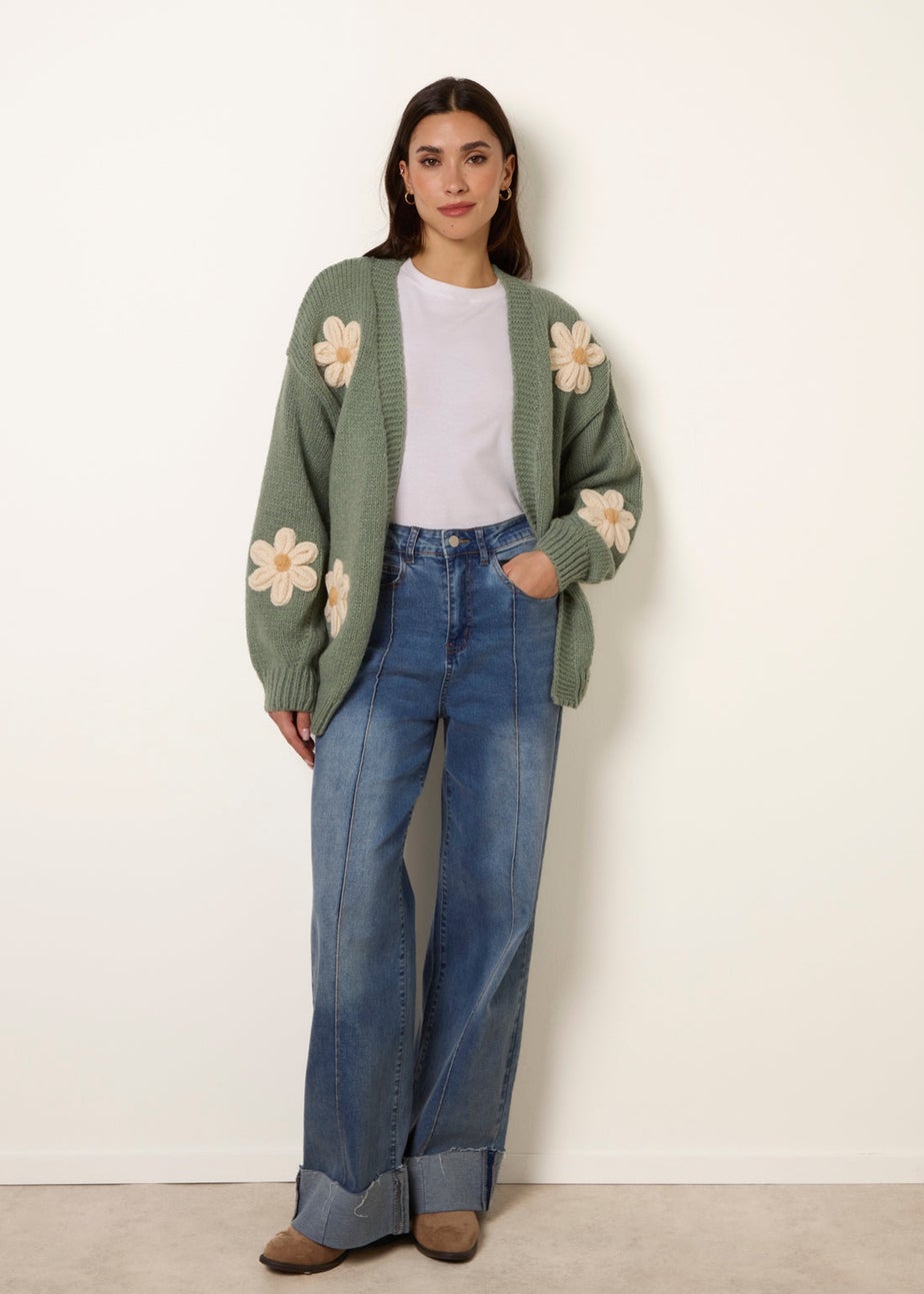 Blue Vanilla Green Daisy Large Flower Cardigan