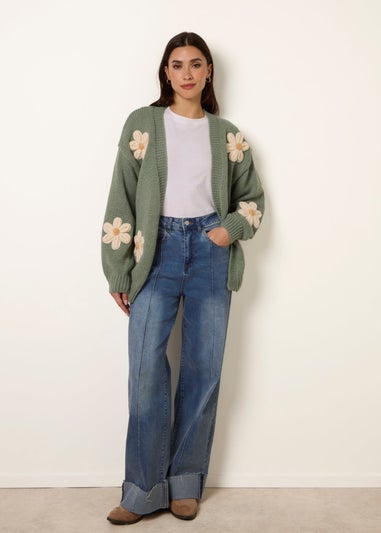 Blue Vanilla Green Daisy Large Flower Cardigan