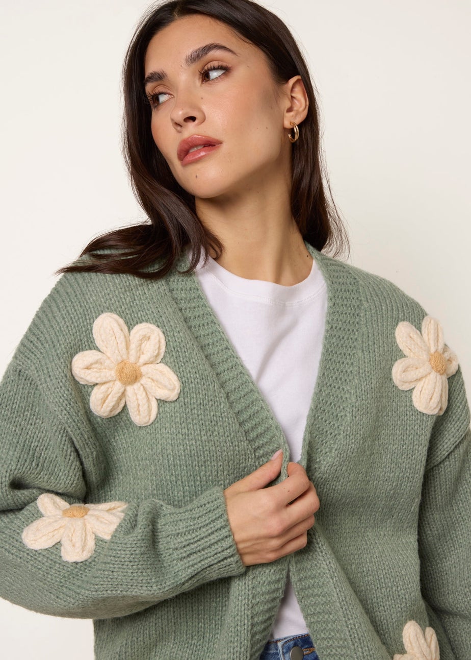 Blue Vanilla Green Daisy Large Flower Cardigan