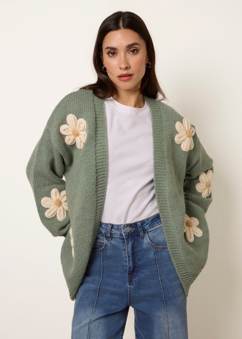 Blue Vanilla Green Daisy Large Flower Cardigan