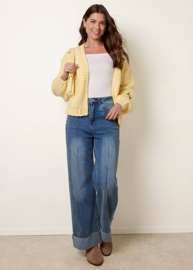 Blue Vanilla Yellow Flower Embroidery Detailed Cardigan