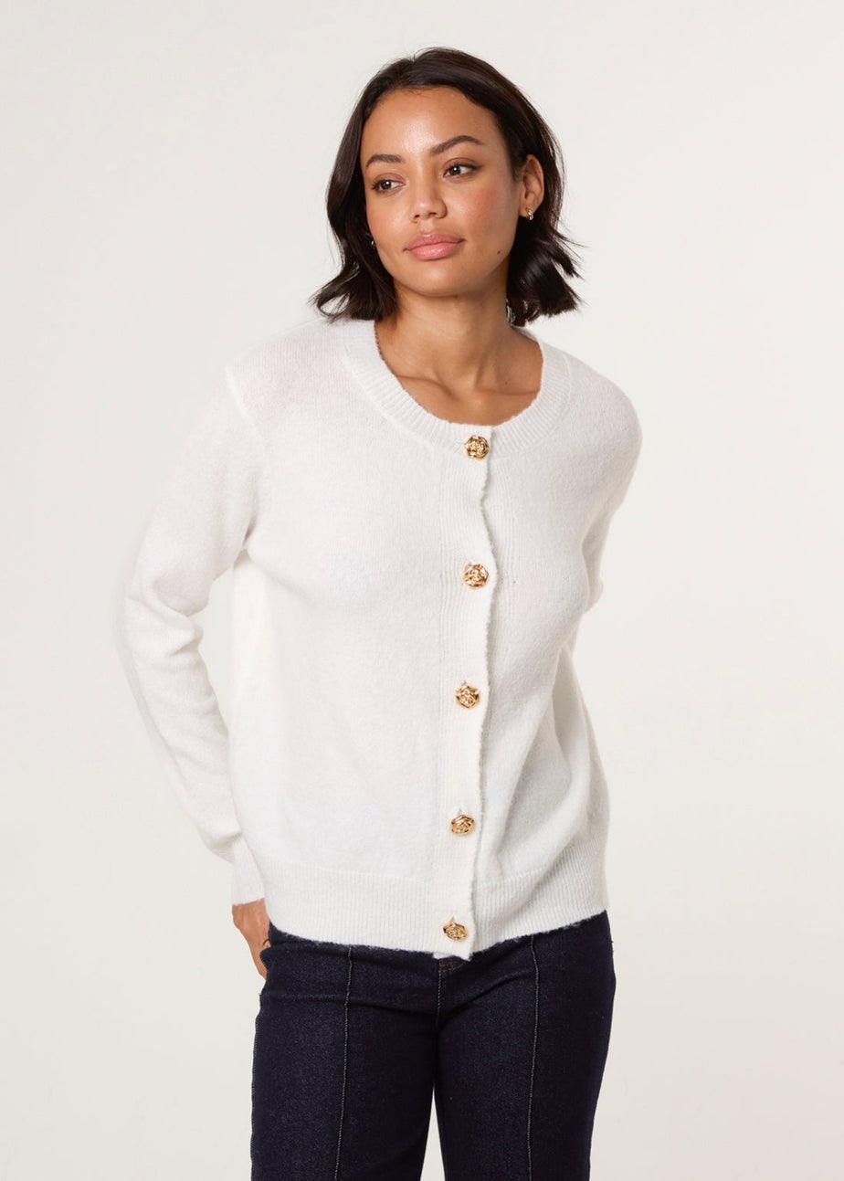 Blue Vanilla Ivory Gold Flower Buttons Cardigan