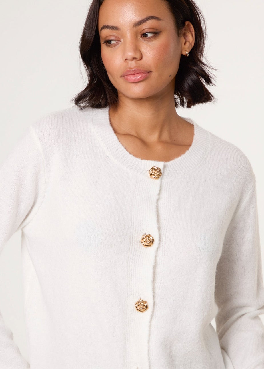 Blue Vanilla Ivory Gold Flower Buttons Cardigan