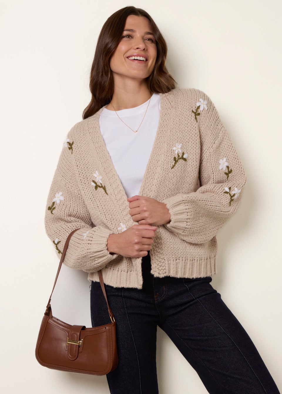 Blue Vanilla Stone Flower Embroidery Detailed Cardigan