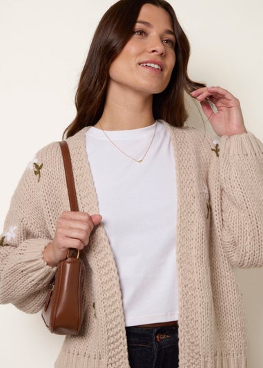 Blue Vanilla Stone Flower Embroidery Detailed Cardigan