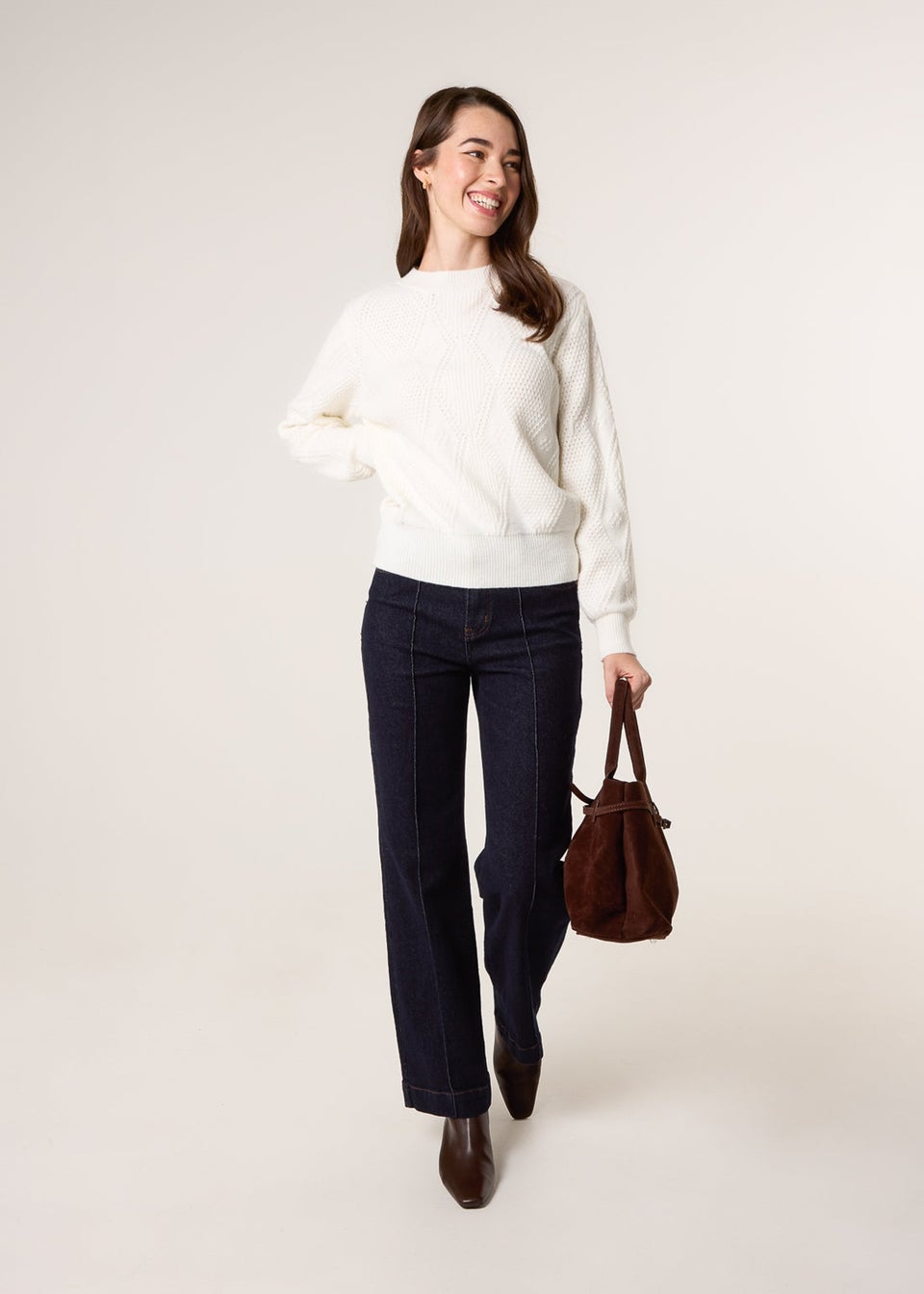 Blue Vanilla Ivory Argyle Texture Knit Jumper