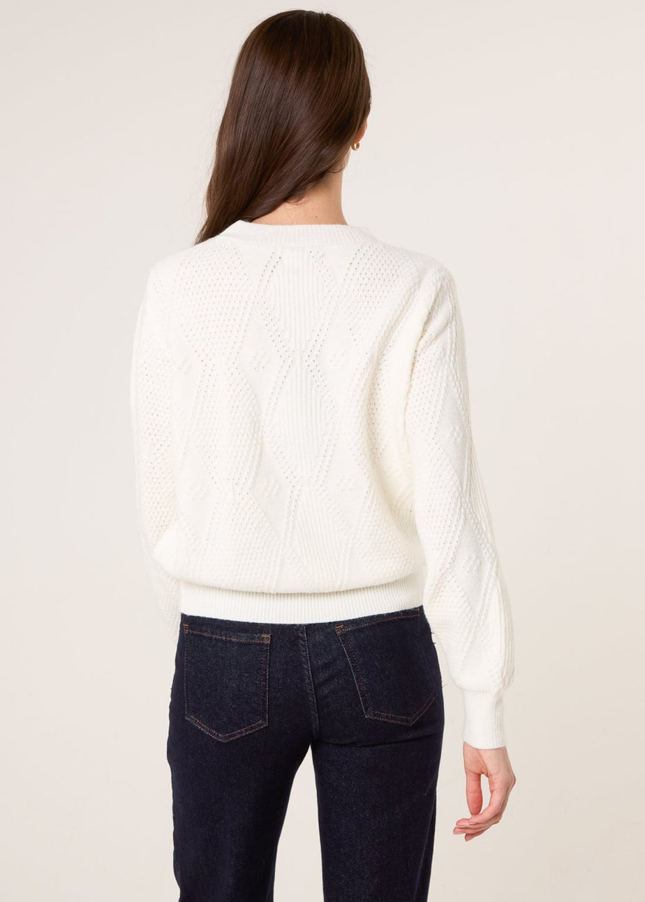 Blue Vanilla Ivory Argyle Texture Knit Jumper