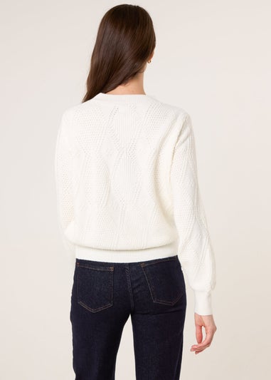 Blue Vanilla Ivory Argyle Texture Knit Jumper