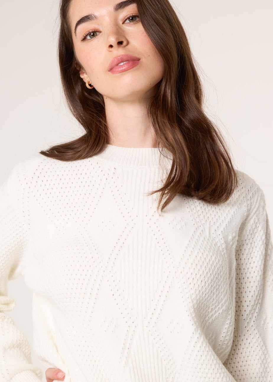 Blue Vanilla Ivory Argyle Texture Knit Jumper