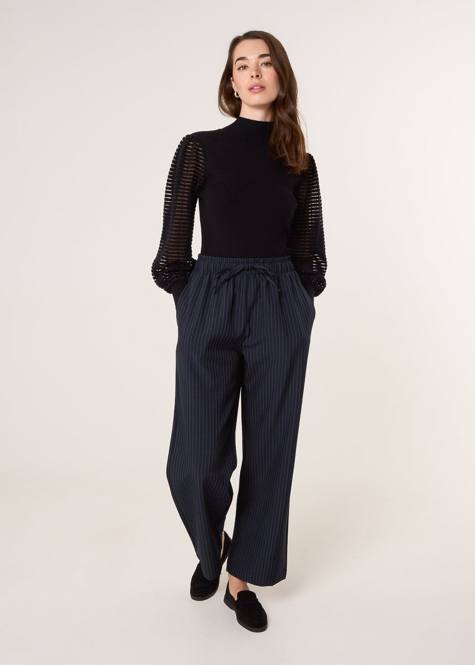 Blue Vanilla Black Semi-Sheer Mesh Panel Long Sleeve Jumper