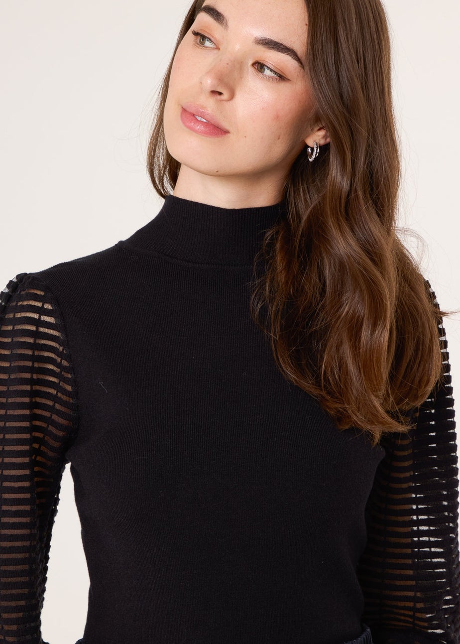 Blue Vanilla Black Semi-Sheer Mesh Panel Long Sleeve Jumper