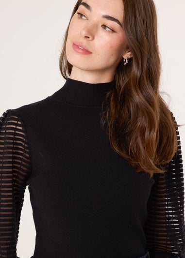 Blue Vanilla Black Semi-Sheer Mesh Panel Long Sleeve Jumper