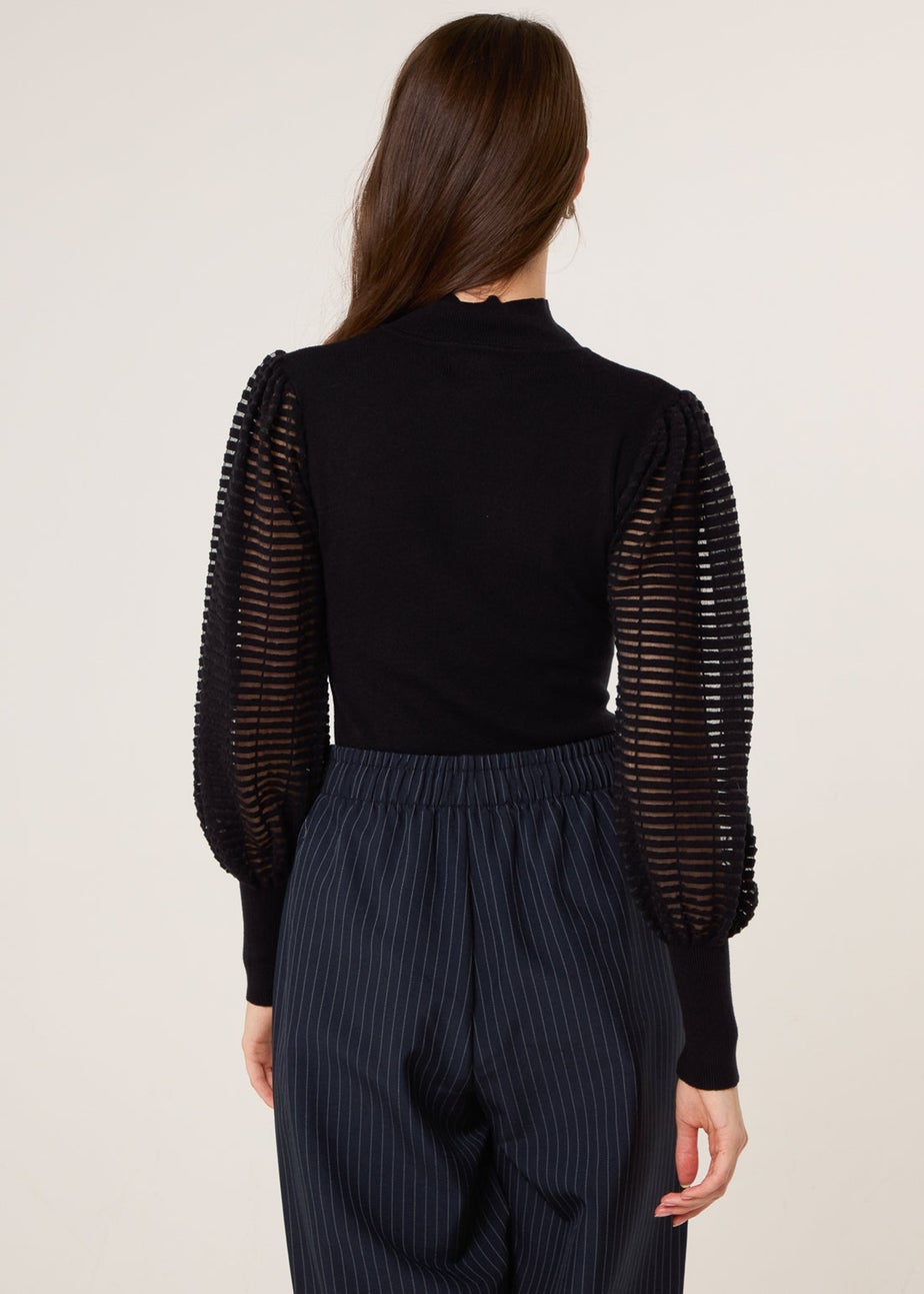 Blue Vanilla Black Semi-Sheer Mesh Panel Long Sleeve Jumper