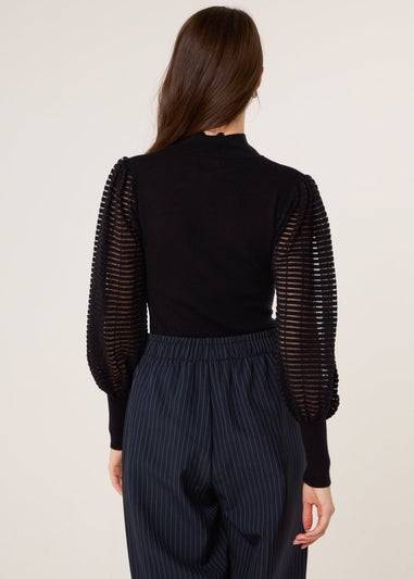 Blue Vanilla Black Semi-Sheer Mesh Panel Long Sleeve Jumper
