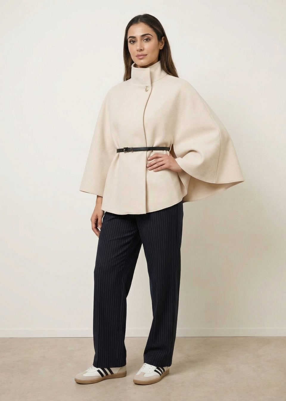 Blue Vanilla Stone Belted Cape Coat