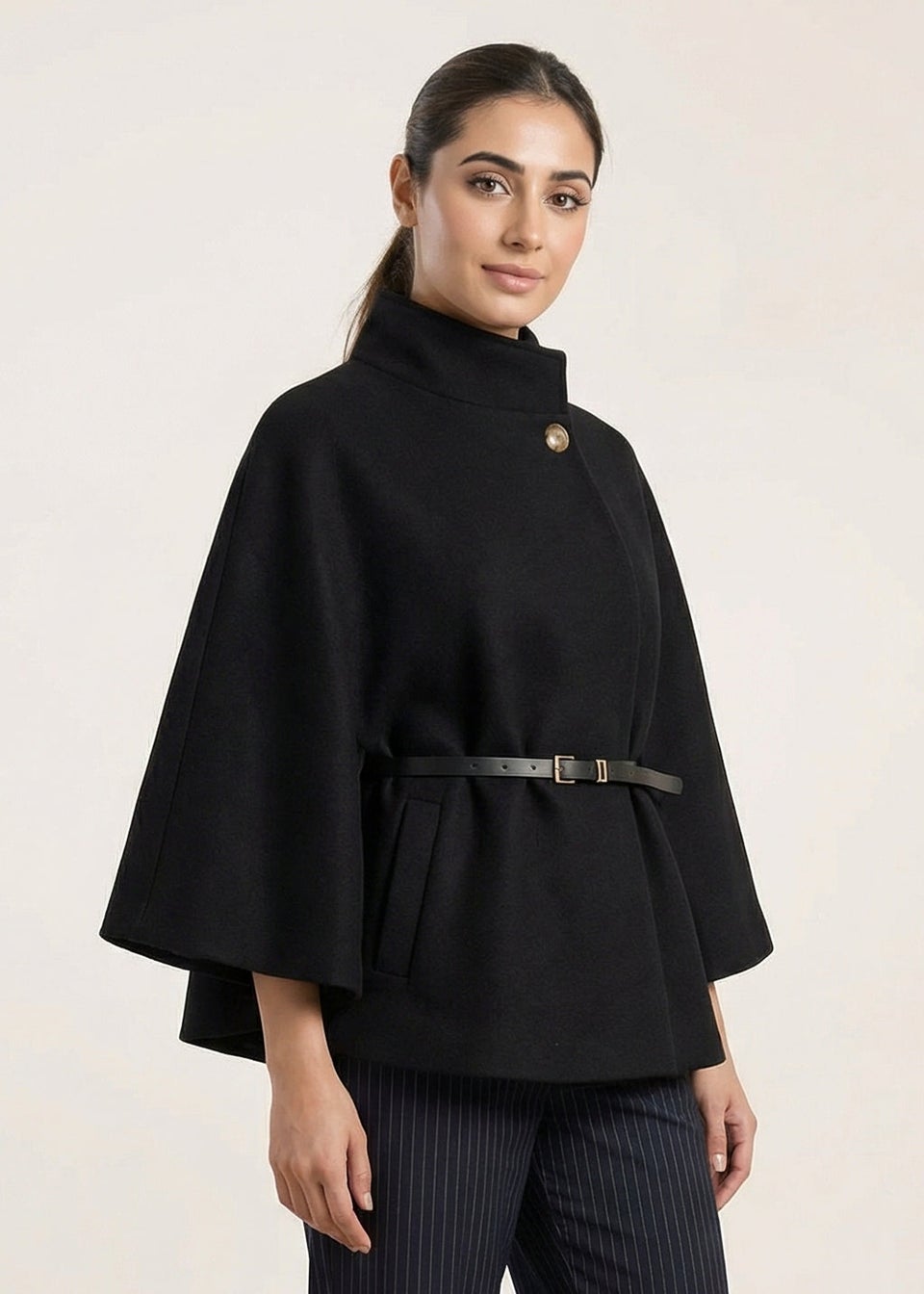 Blue Vanilla Black Belted Cape Coat