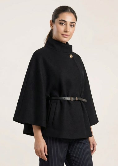 Blue Vanilla Black Belted Cape Coat