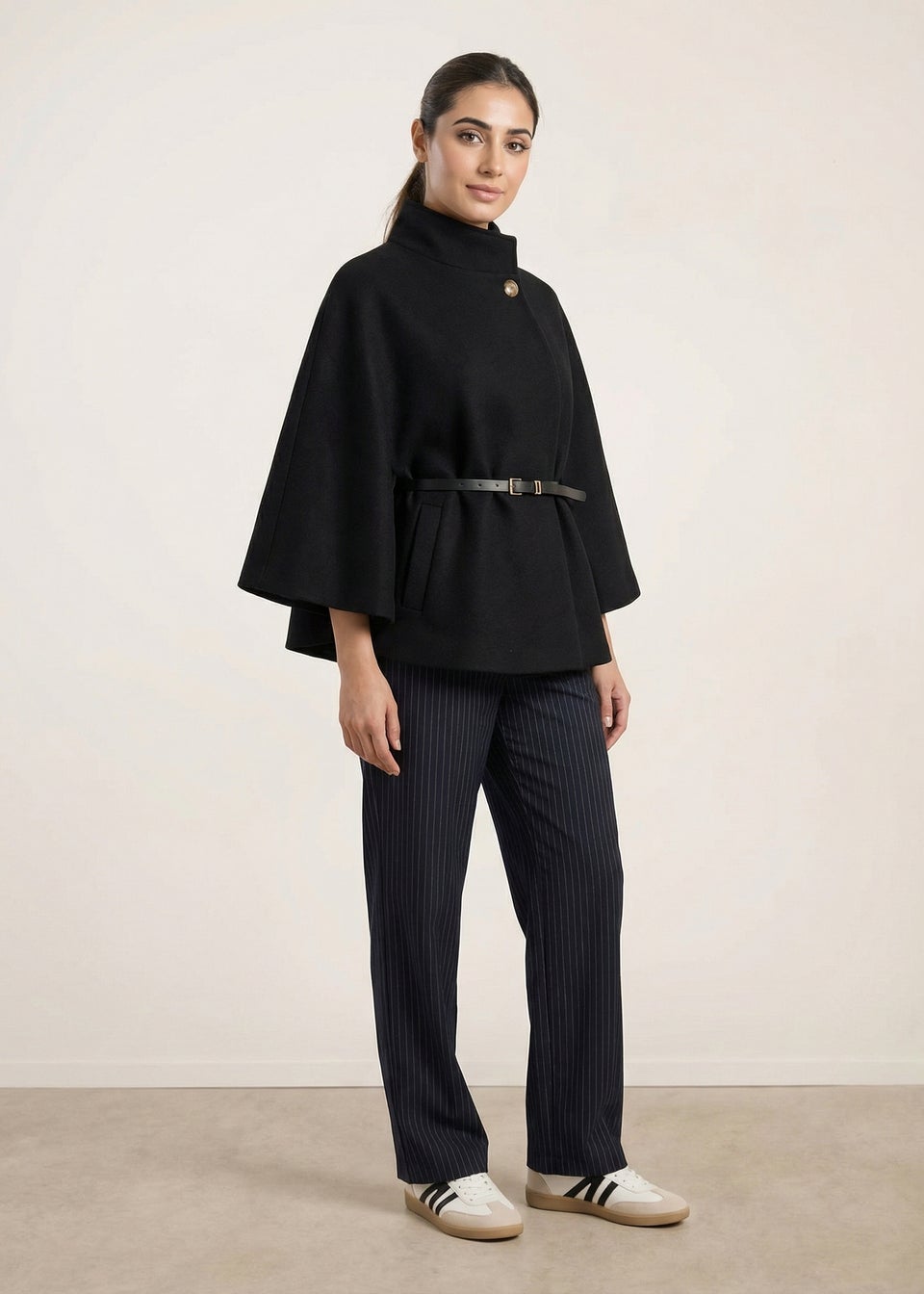 Blue Vanilla Black Belted Cape Coat
