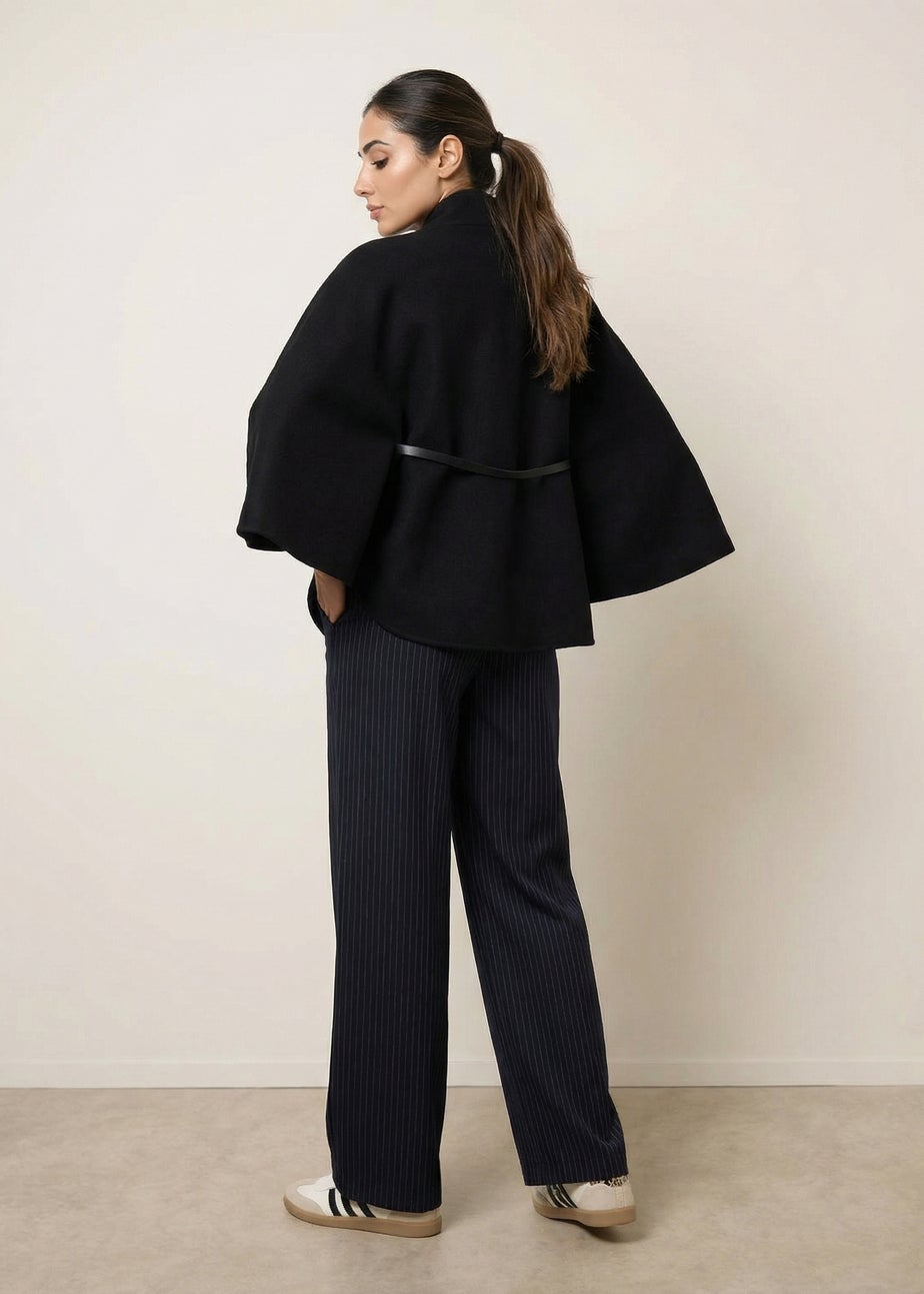 Blue Vanilla Black Belted Cape Coat