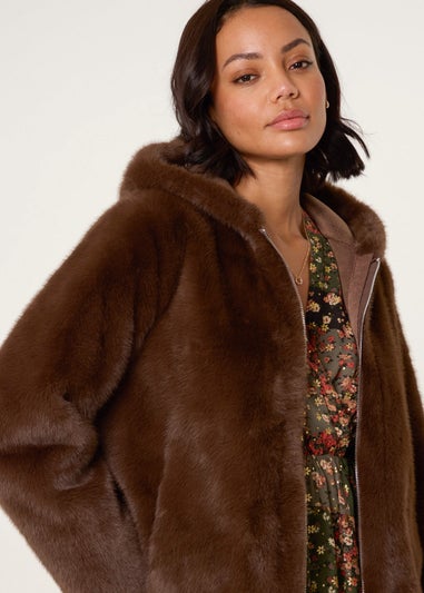 Blue Vanilla Brown Faux Fur Hooded Jacket