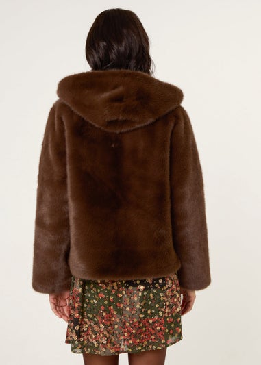 Blue Vanilla Brown Faux Fur Hooded Jacket