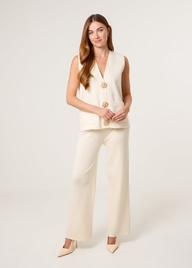 Blue Vanilla Beige Two -Piece Set With Gold Button Details