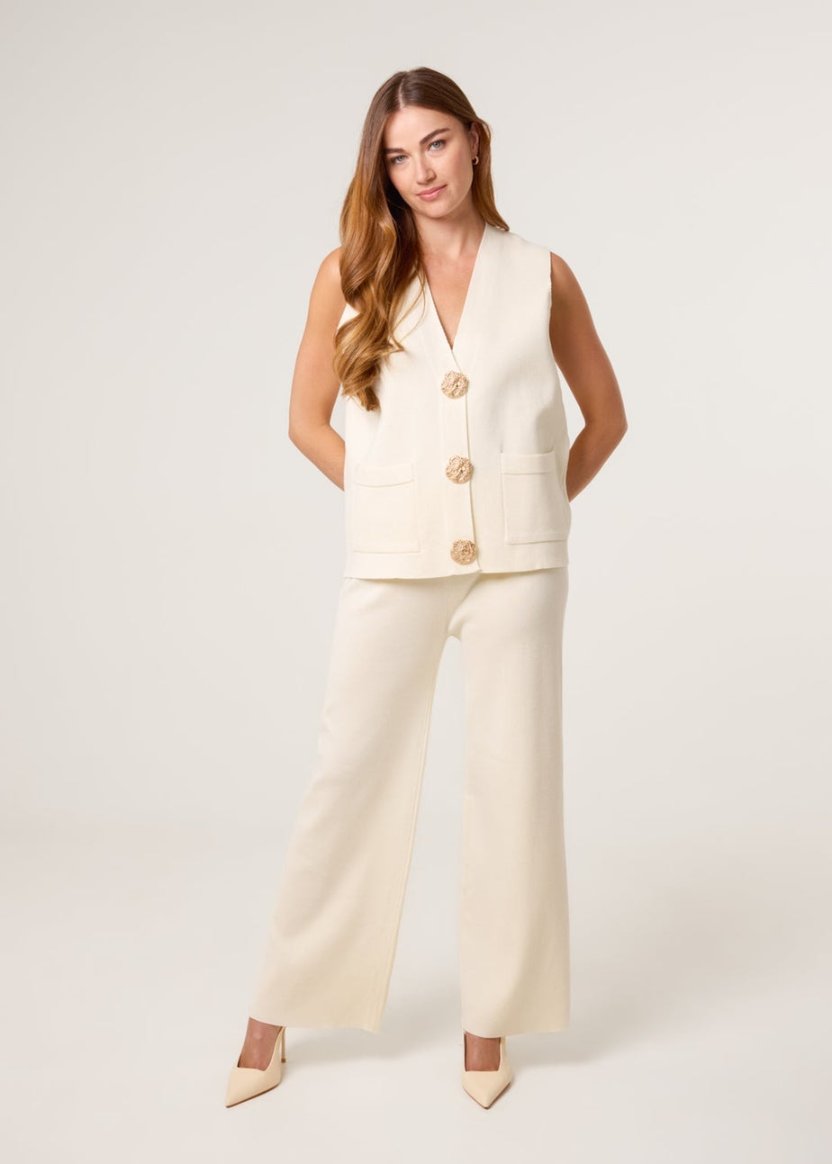 Blue Vanilla Beige Two -Piece Set With Gold Button Details