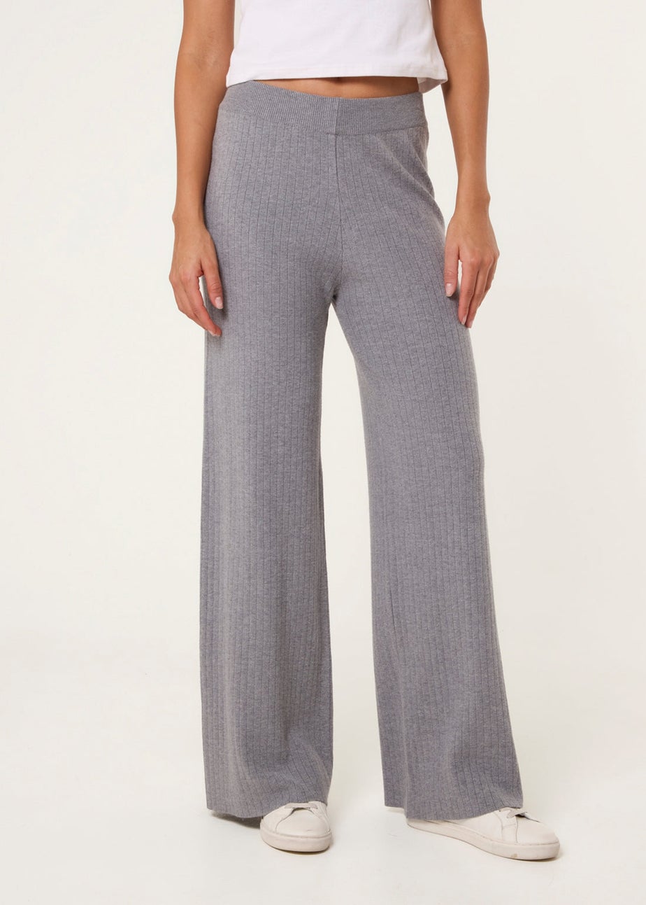 Blue Vanilla Grey Ribbed Wide Leg Trousers
