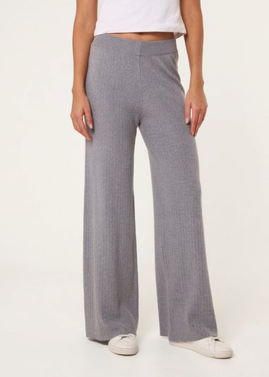 Blue Vanilla Grey Ribbed Wide Leg Trousers