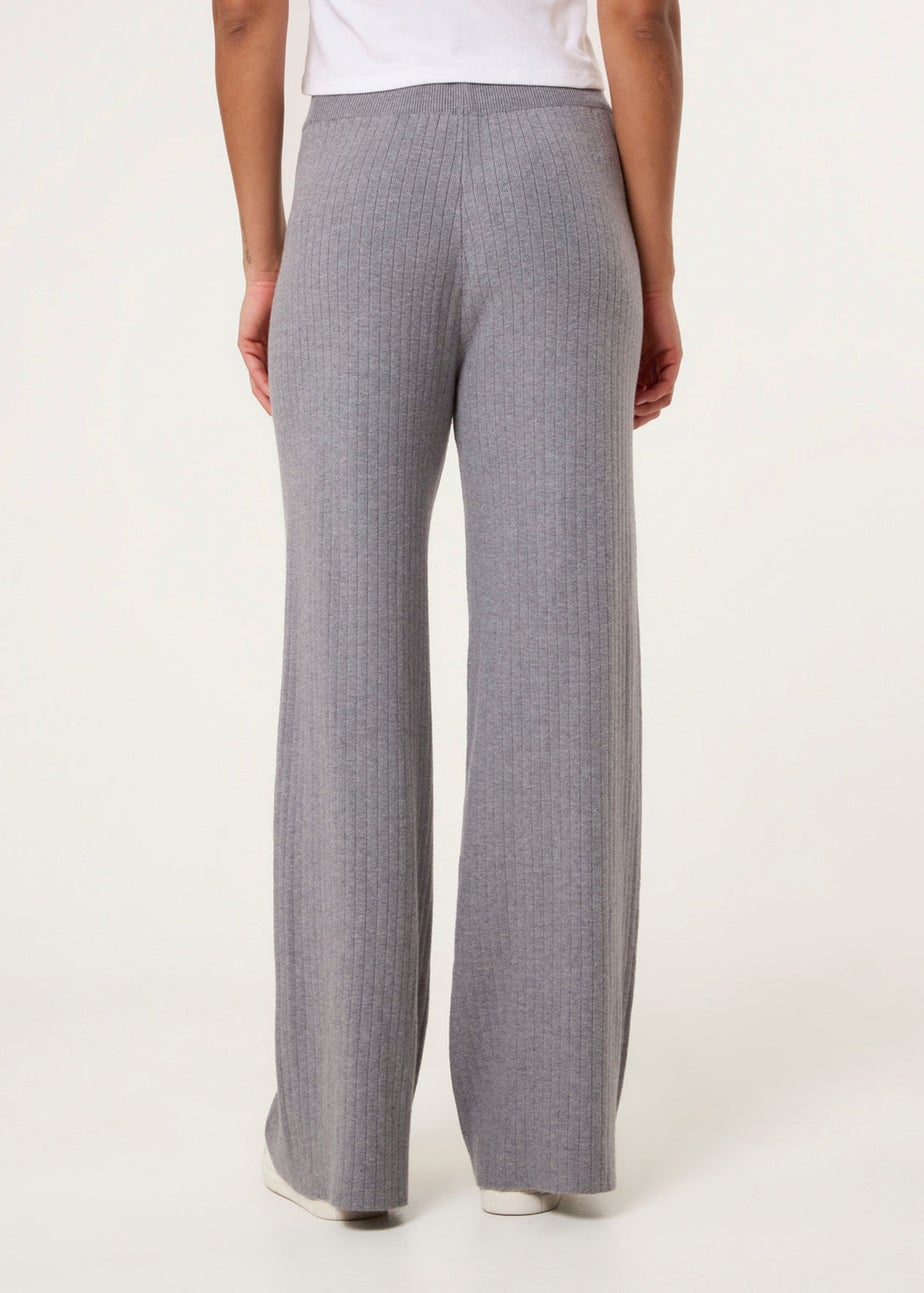 Blue Vanilla Grey Ribbed Wide Leg Trousers