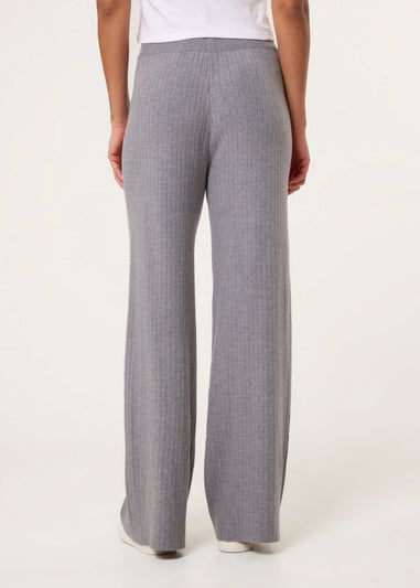 Blue Vanilla Grey Ribbed Wide Leg Trousers