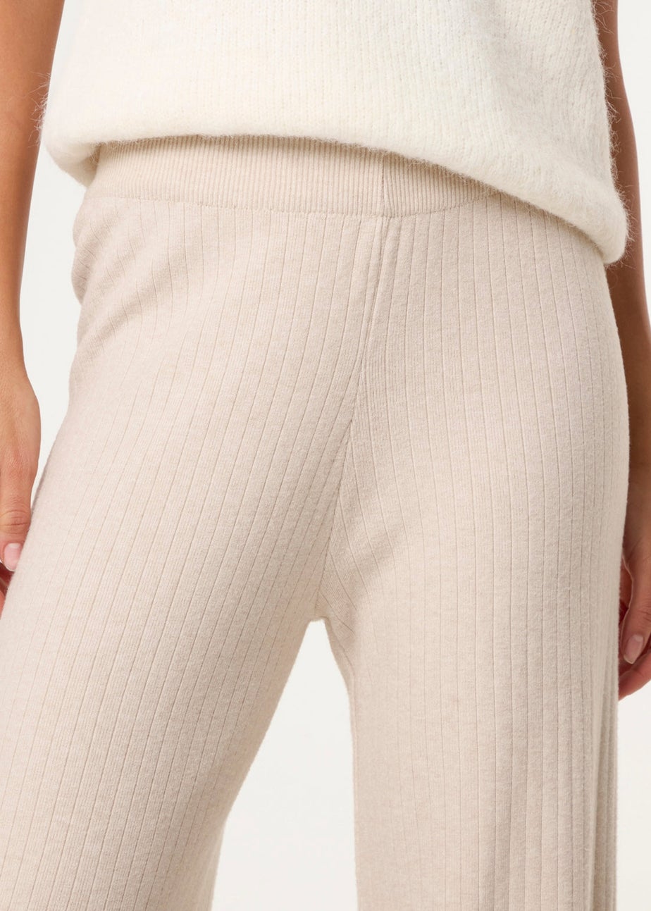 Blue Vanilla Beige Ribbed Wide Leg Trousers