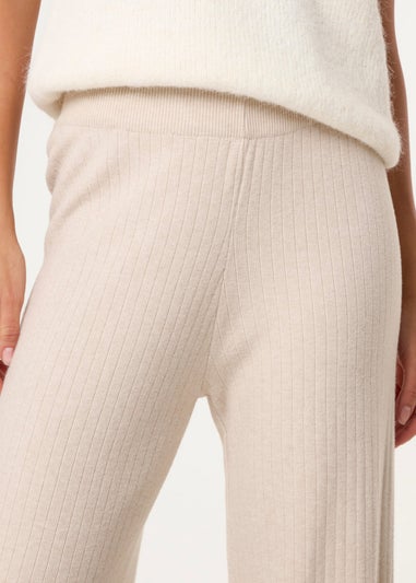 Blue Vanilla Beige Ribbed Wide Leg Trousers