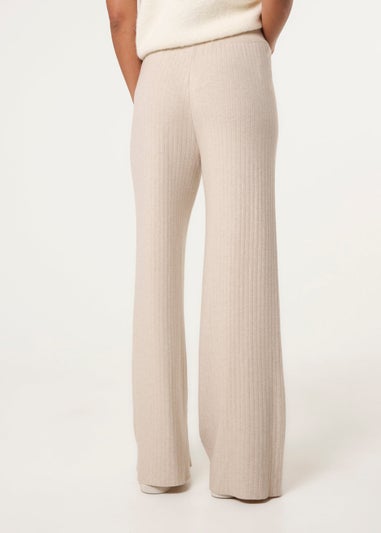 Blue Vanilla Beige Ribbed Wide Leg Trousers
